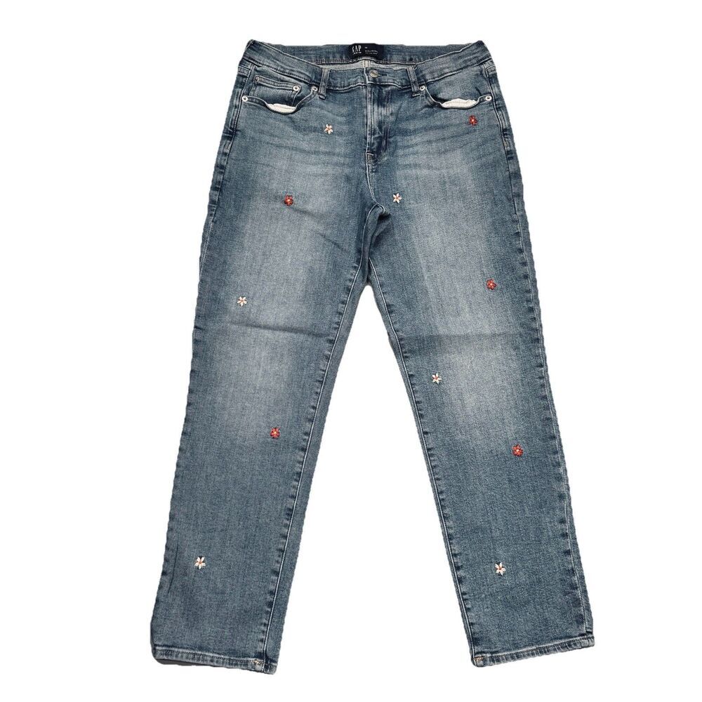 Gap Embroidered Girlfriend Jeans 29 (29x26.5) Blue High Rise Stretch Denim Women